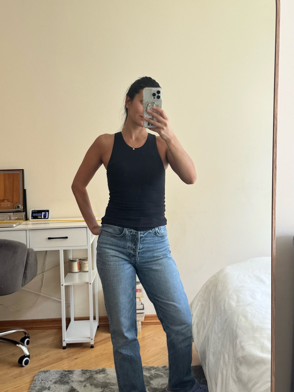 Babaton Black Ribbed Tank - Fitted Women's Tank